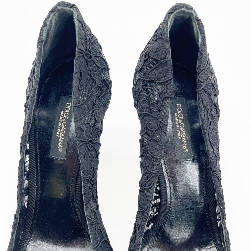 Dolce & Gabbana Bellucci Black Lace Crystal Brooch Pointed Toe Pumps Heels IT 36 - Picture 7 of 10